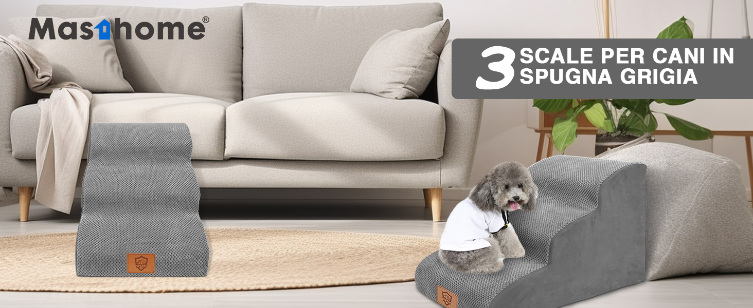 Сходинки для собак Masthome: 3 ступені, 40 см, для маленьких собак та котів, сірі, з губки