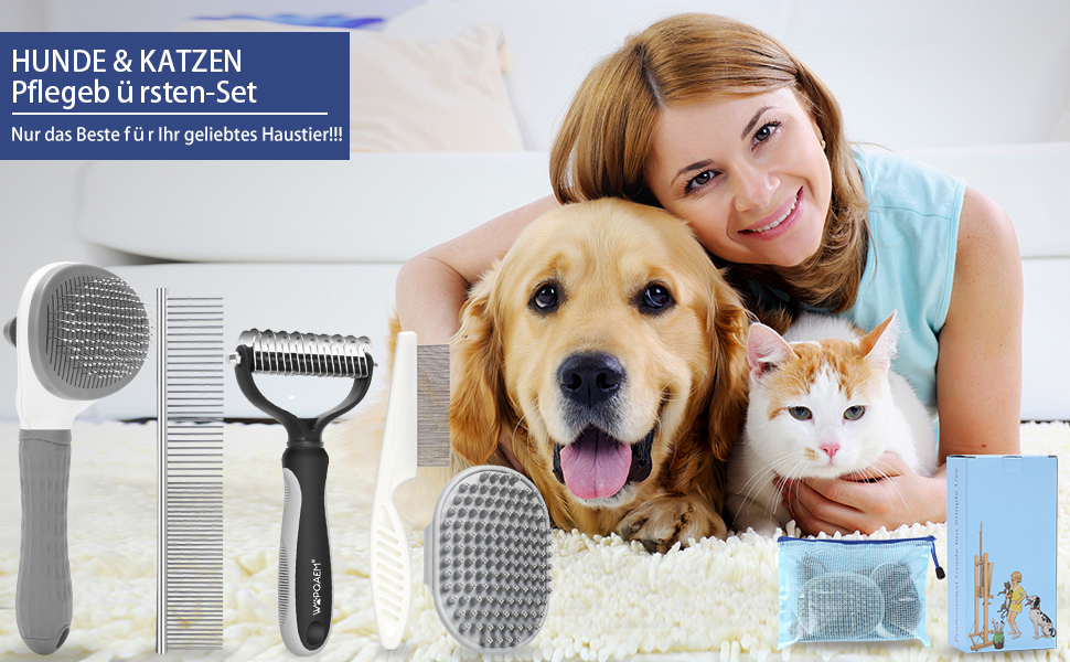 Набір щіток для собак, 5 шт., для догляду за шерстю, самоочищувані, для великих та середніх собак, котів та дрібних тварин, ідеально підходить для довгої та короткої шерсті, зменшує випадання шерсті (сірий)