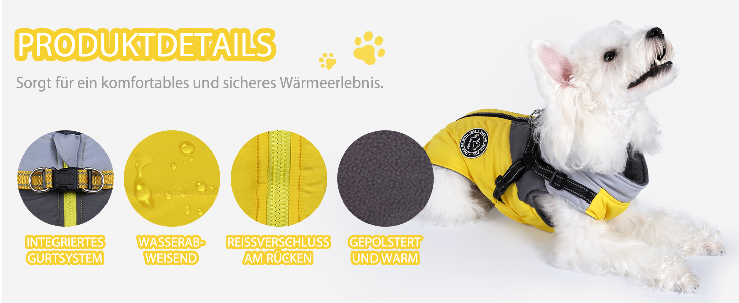 Водонепроникний зимовий одяг для собак Savlot: тепла куртка та вітрозахисний костюм для маленьких та середніх собак з шлейкою. Відображаючий дизайн (L, жовтий + сірий)