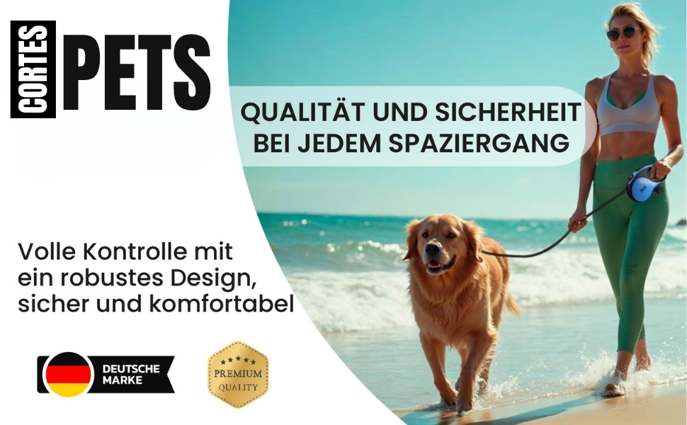 Висувна поводок для собак CORTESPETS® 5м, до 50 кг, блакитний | Високоякісний рулонний поводок