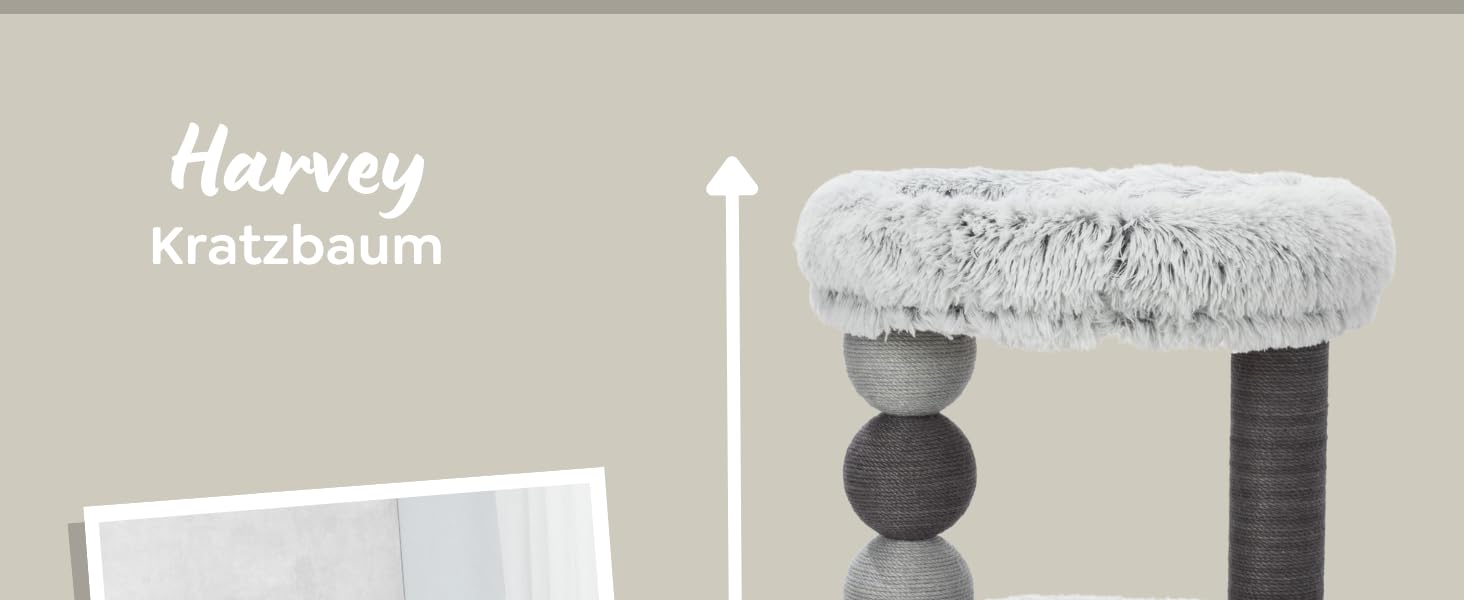 Дряпка для котів TRIXIE Harvey 73 см сірого кольору – кігтеточка з затишною печерою та зручною лежанкою, стабільна та комфортна – 44540