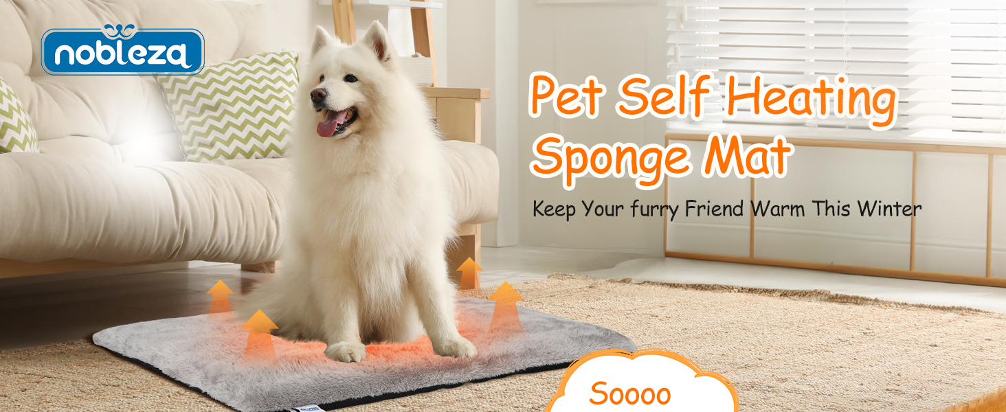 Nobleza Самогріюча килимок для собак та котів, тепла підстилка для домашніх тварин на зиму, м'яке ліжко для собак з Memory Foam, знімний, м'який плюшевий чохол, сірий, 91x58x4 см
