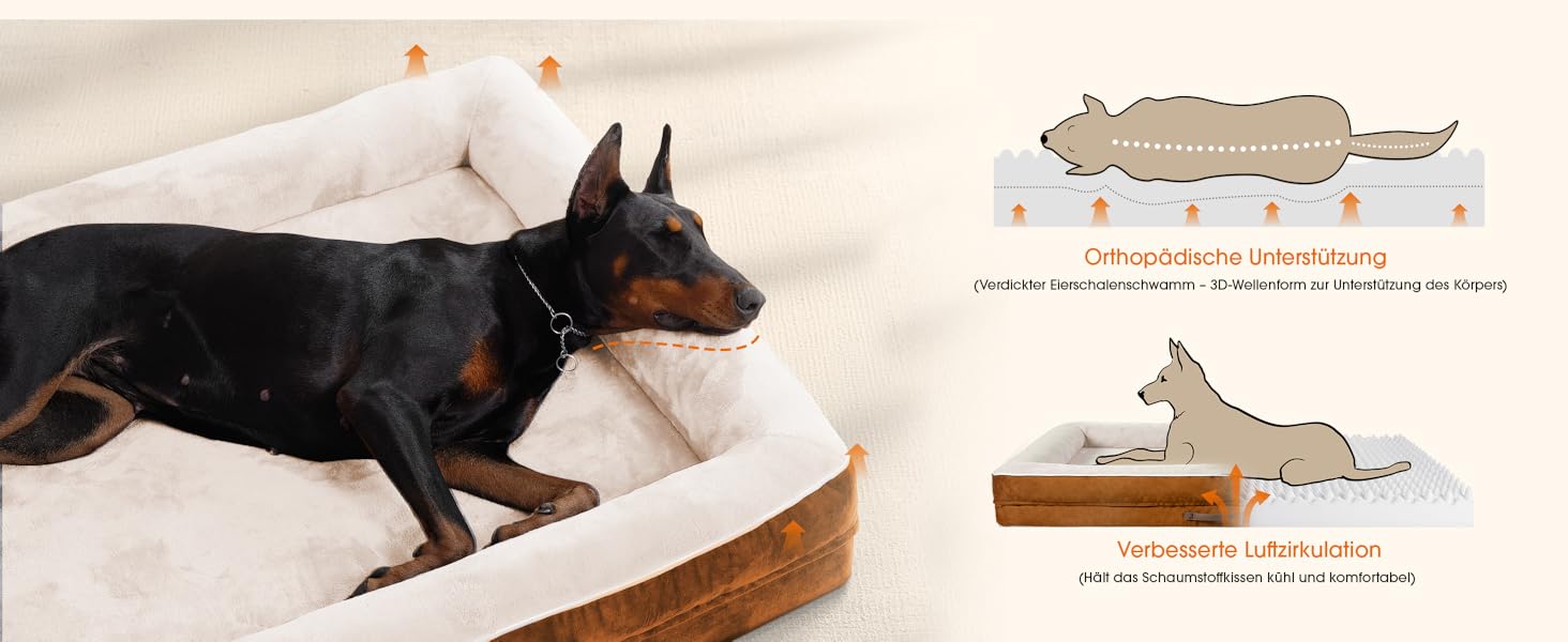Ортопедичне ліжко для собак великих порід, корзина для собак, що можна прати, з піною у формі яйця, водовідштовхуване ліжко для собак з неслизьким дном та чотиристоронні подушки (колір: коричневий, розмір: 91x61x18 см)