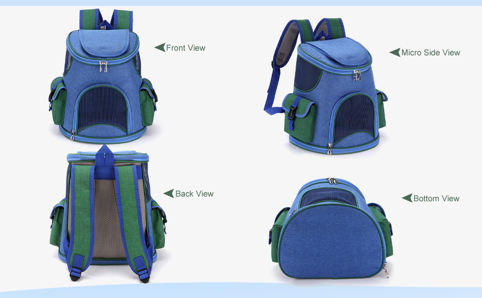 PETCUTE Рюкзак-переноска для собак і котів, дихаючий, знімний килимок, безпечна повідка, для подорожей, походів, кемпінгу, до 6 кг, блакитний + рожевий