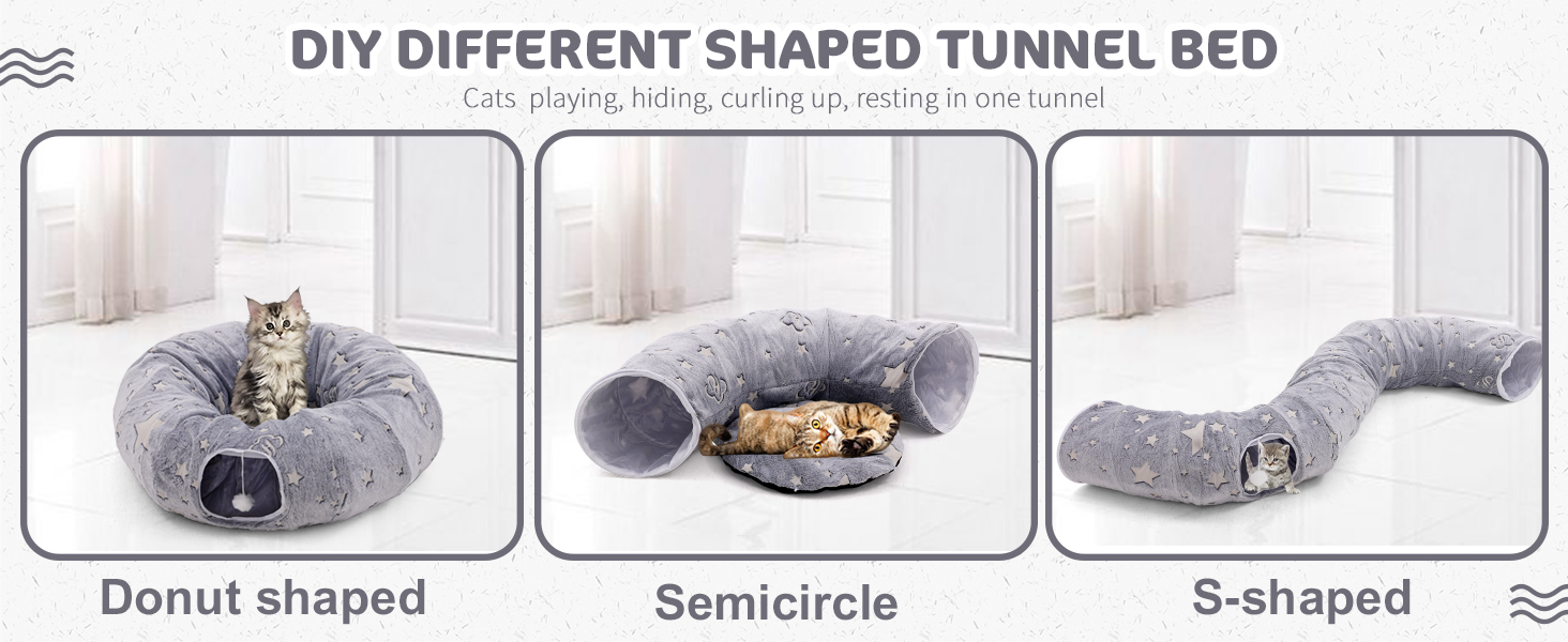 Туннель для котів з ліжком, великий, м'який, круглий, для дому