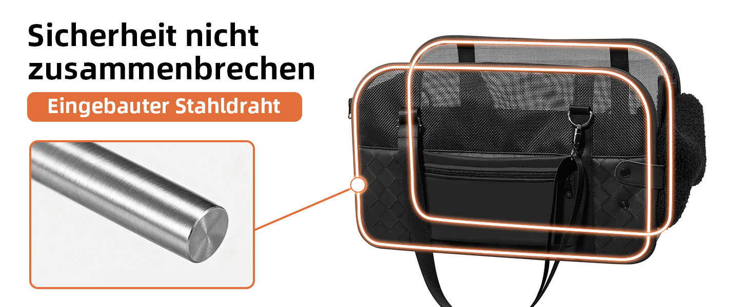 Транспортна сумка для собак та котів: переноска для тварин до 6 кг, з підстилкою та сталевим каркасом, чорна