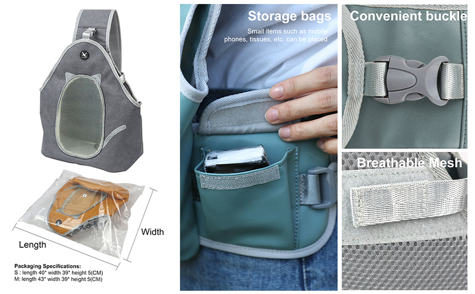 PETCUTE Сумка-переноска для собак та котів, складана, сіра, з ремінком безпеки та кишенею