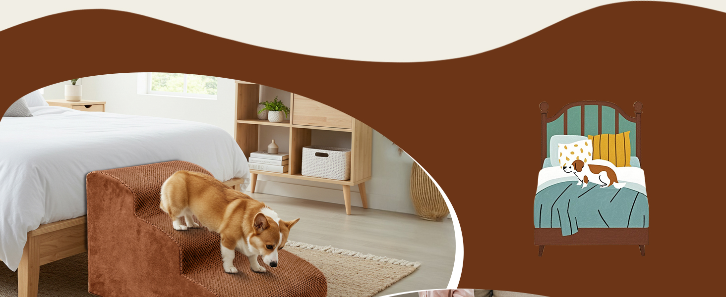 Сходинки для собак Eukue: 5 сходинок, складані, для маленьких та великих собак, з антиковзким покриттям, для ліжка/дивану (колір: коричневий)