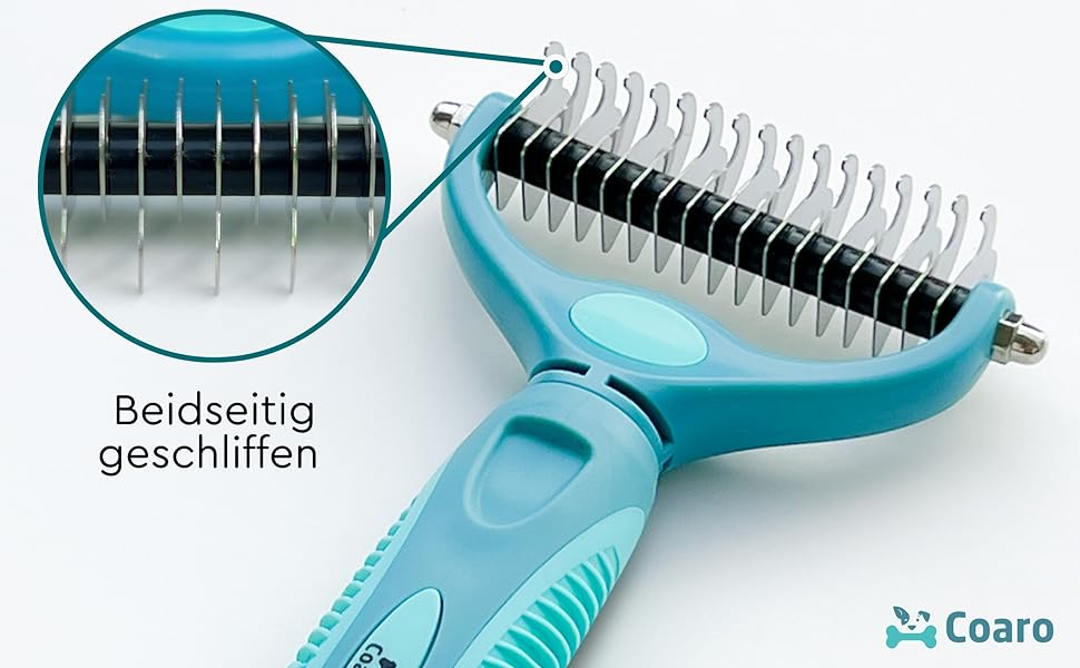 Підшерстова щітка для собак та котів з двосторонніми лезами для легкого догляду за шерстю – неслизька ручка для надійного захвату – професійна щітка для видалення підшерстка