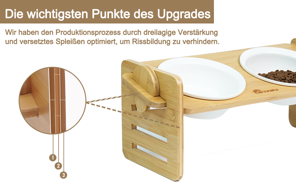 Підвищуюча миска для корму для собак та котів з кераміки з бамбуковим підставкою, нахилена платформа для котів та маленьких собак 36*14.2