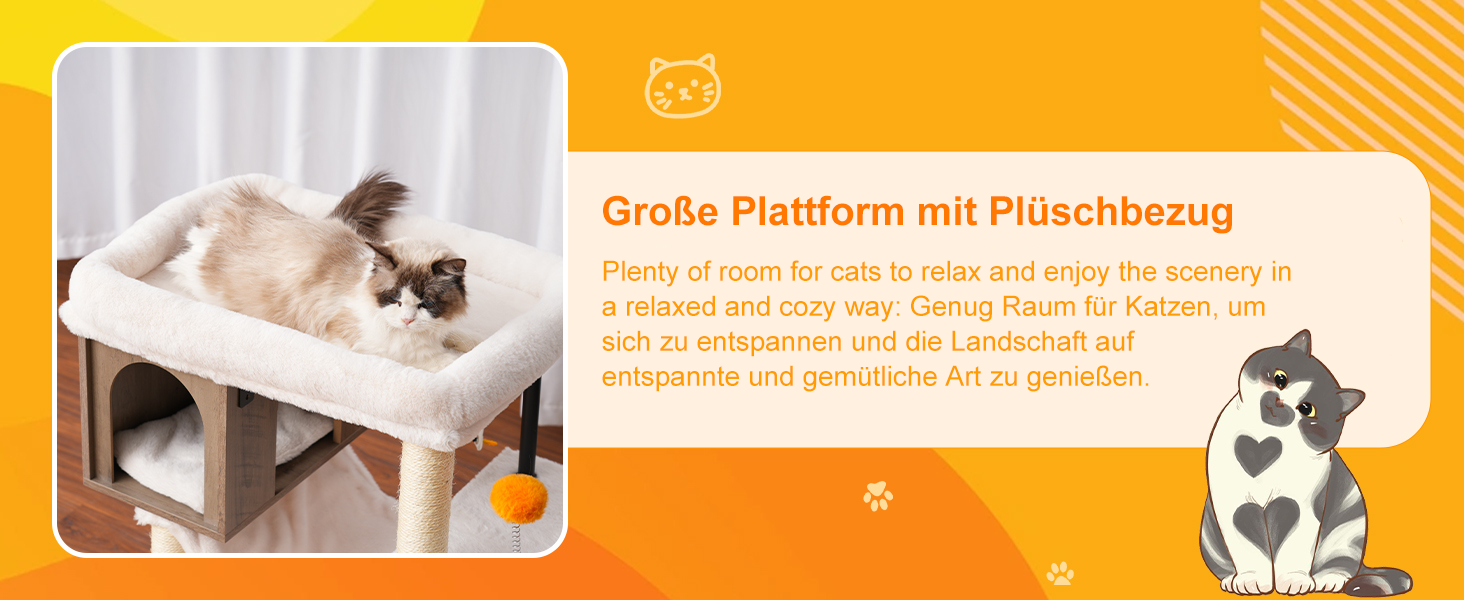 Котячий будиночок з дряпалкою Heybly HCT017WB (Rustic Gray) - велика платформа 54x40 см, висота 57.5 см