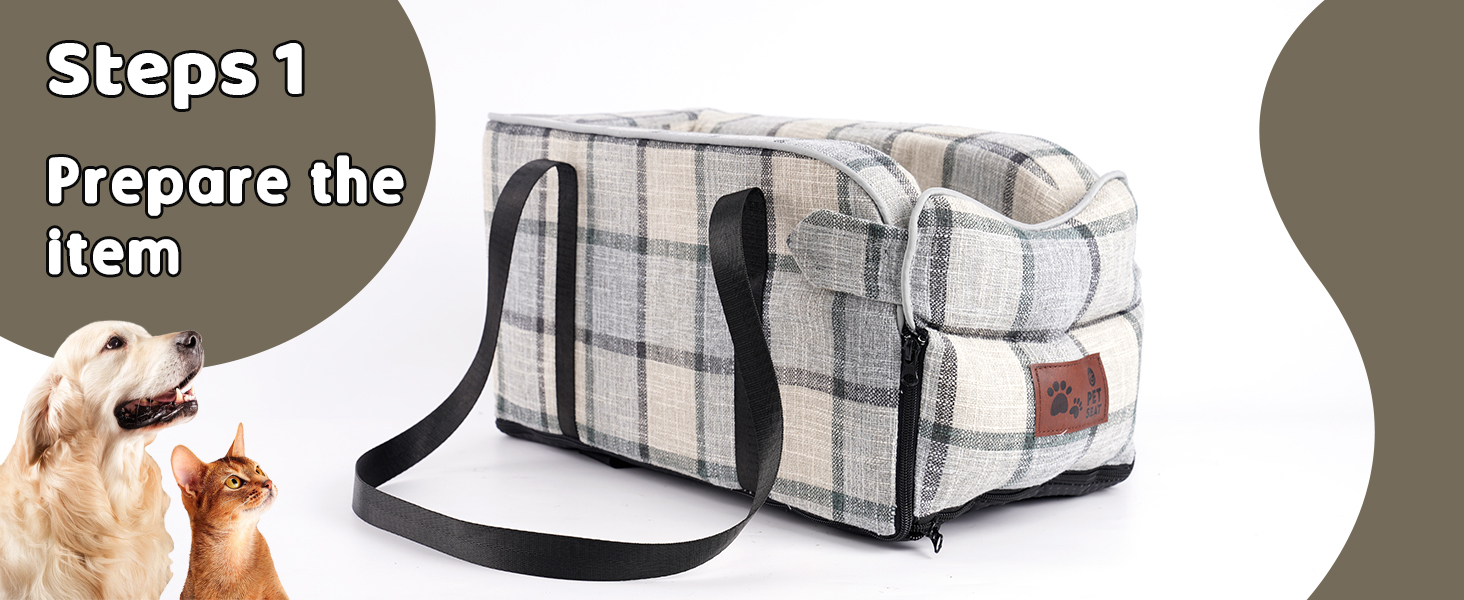 Автокрісло для собак та котів, середньої консолі, стабільне, з ременем, знімний, миючий, для собак та котів середніх порід до 6 кг (у клітинку)