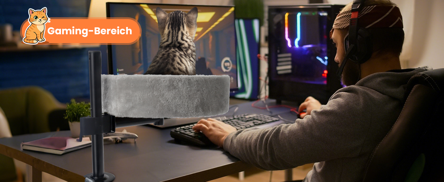 BSWAY ліжко для кота на стіл - без свердління, 360° обертання, регульована висота. Підвищене котяче ліжко над столом. Тримає кошеня/кота близько, робочий простір чистий. Ліжко для кота на стіл (Сірий, XL). Сірий XL