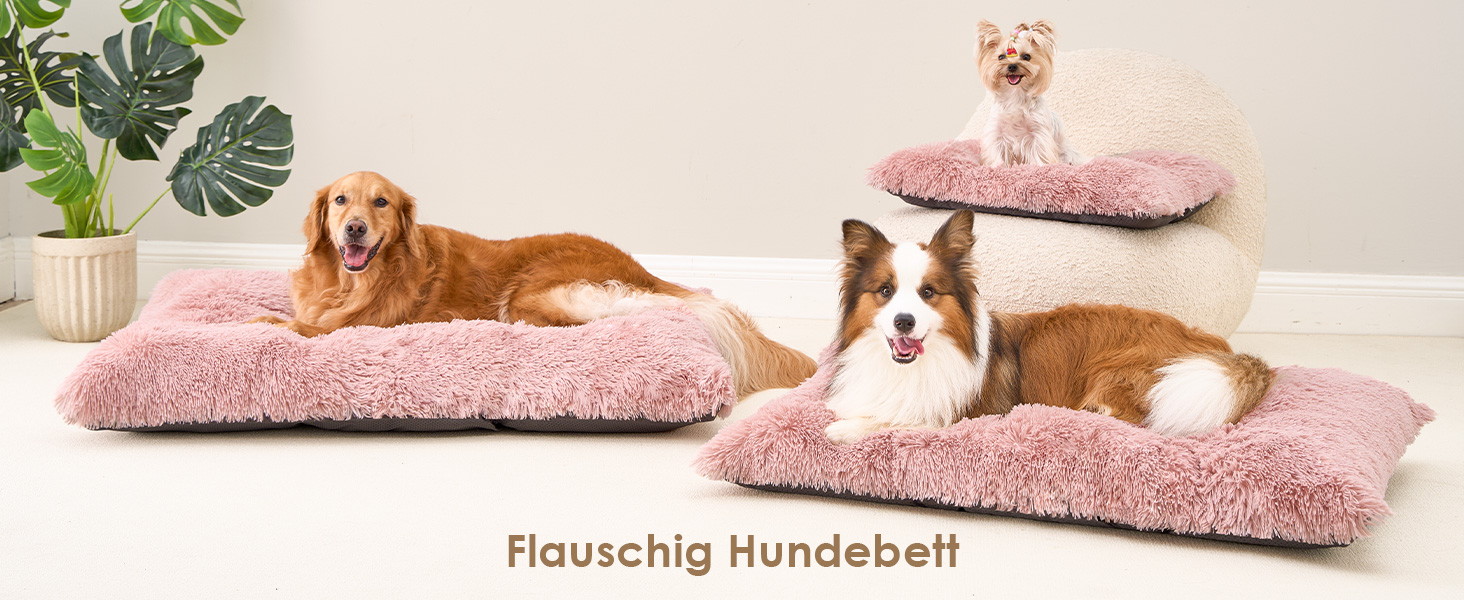 М'яке ліжко для собак EHEYCIGA, великі породи XXL, 120x90 см, рожеве, знімний чохол, неслизьке, з довгим плюшем