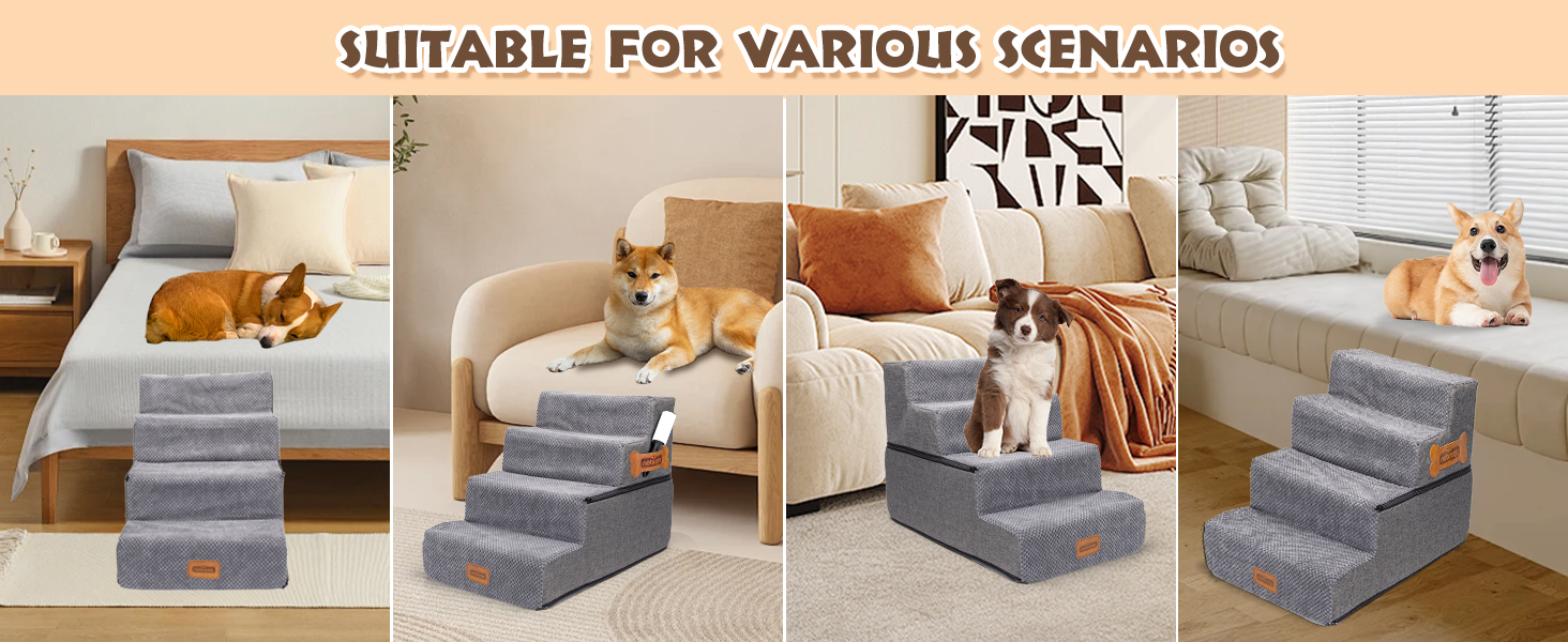 Східці для собак Nobleza - пандус для тварин з валиком для ворсу, 5 сходинок, підійде для котів та собак, для ліжка та дивану (4 сходинки)