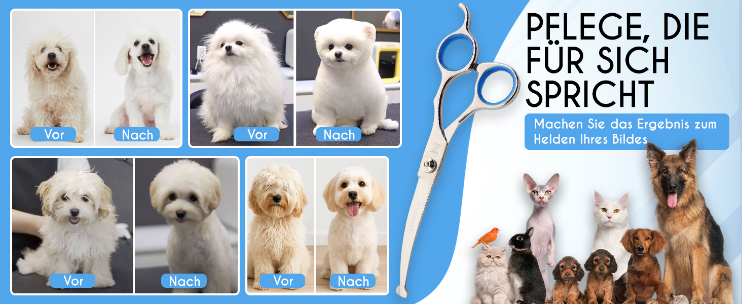 Професійні ножиці для грумінгу собак 6,5'', вигнуті, з круглим кінчиком та ножиці для стрижки подушечок лап. Ножиці для грумінгу собак, індивідуальна упаковка