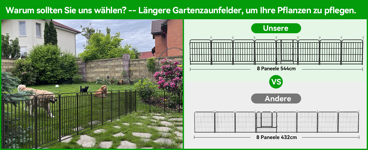 Кіягро вольєр для цуценят 544см, 8-секційний розкладний вольєр для тварин з дверима, вольєр для собак, котів, кроликів, для саду, збірка без інструментів, 80см у висоту