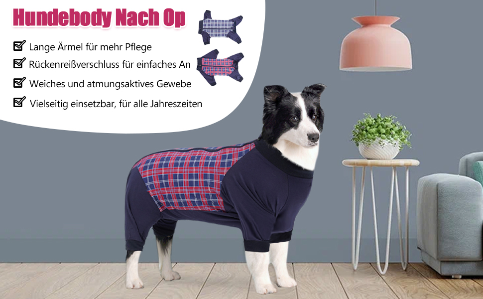 Корпусний костюм для собак після операції Heywean з блискавкою, блакирий в клітинку. Підходить для собак після кастрації, для собак після операції, ергономічний костюм для відновлення.