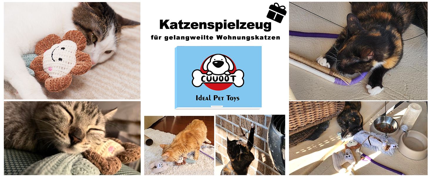 Інтерактивна іграшка для котів CUUOOT 7-в-1: джиґлер, іграшка-пір'їнка, катенок, мотузка для кусання, набір з котячою м'ятою.