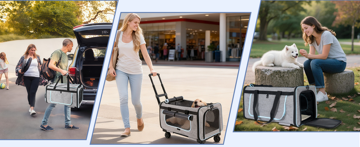 Транспортер для тварин на колесах для котів та собак, сумка-переноска з знімними колесами та пральним вкладишем, плечовий ремінь, портативний транспортер для відпочинку на природі та подорожей на авто (Макс.20 кг)