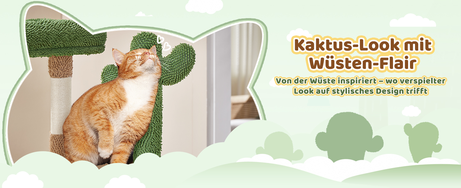 Дім-когтеточка для котів Yaheetech Kaktus: стабільна конструкція, оглядові платформи, печера, лежанка, сизаль, бежево-коричневий (коричнево-зелений, M)