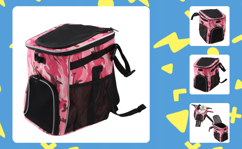 Велосипедний кошик для собак, водонепроникний рюкзак-переноска для собак, дихаючий та знімний, просторий та зручний для активного відпочинку (Рожевий камуфляж)