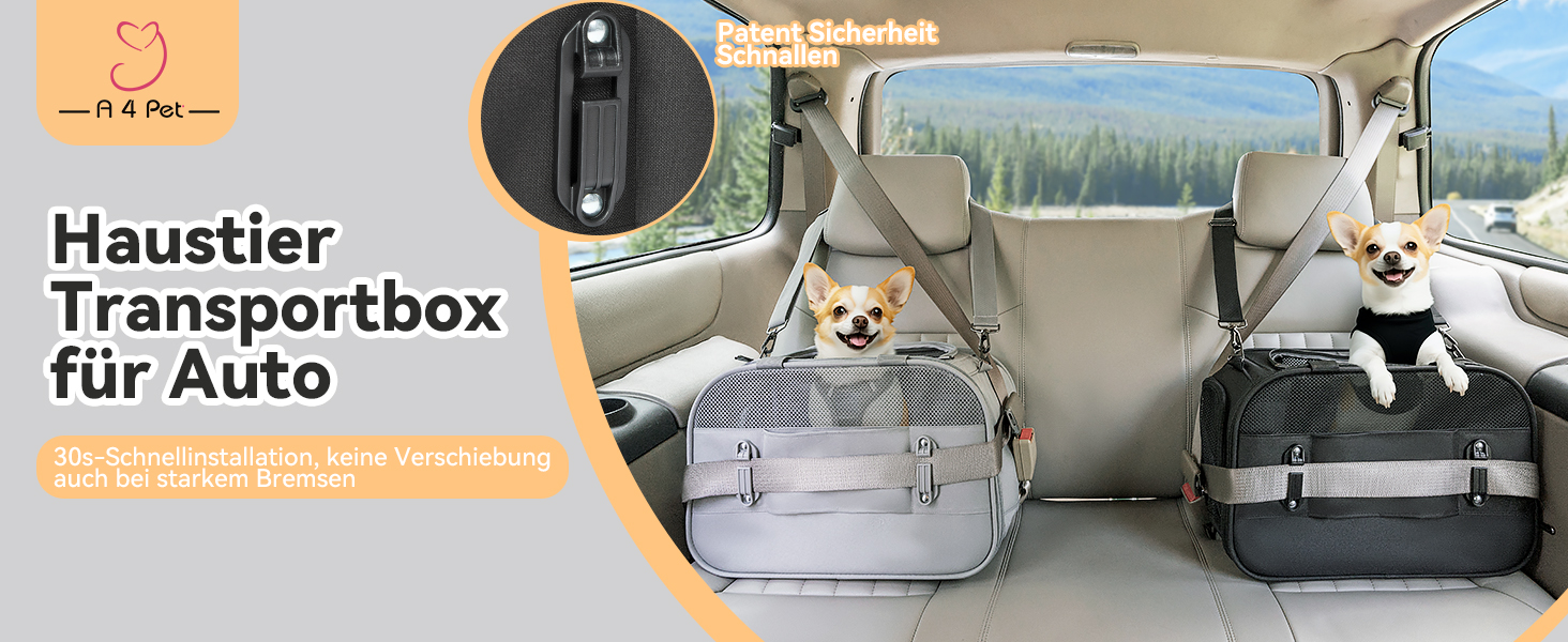 Транспортний бокс для котів та собак 4 PET - для кабіни літака/автомобіля, легкий, з безпечними пряжками та сіткою, чорний