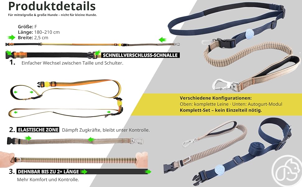 EVERKING 6-в-1 повідок для собак з живітним ременем – повідь для бігу та прогулянок, з двома ручками, антишокова пружина, кріплення для авто, альтернатива шлейці (Блакитний, Сірий, Блакитний, Хакі)