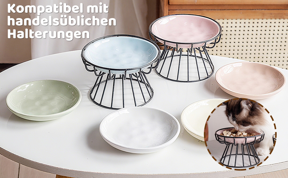 Набір керамічних мисок для котів 6er – годівниця та миска для їжі з неслизьким силіконовим дном | Плоскі, широкі миски для їжі | Непошкоджуючі для вій та придатні для миття в посудомийній машині