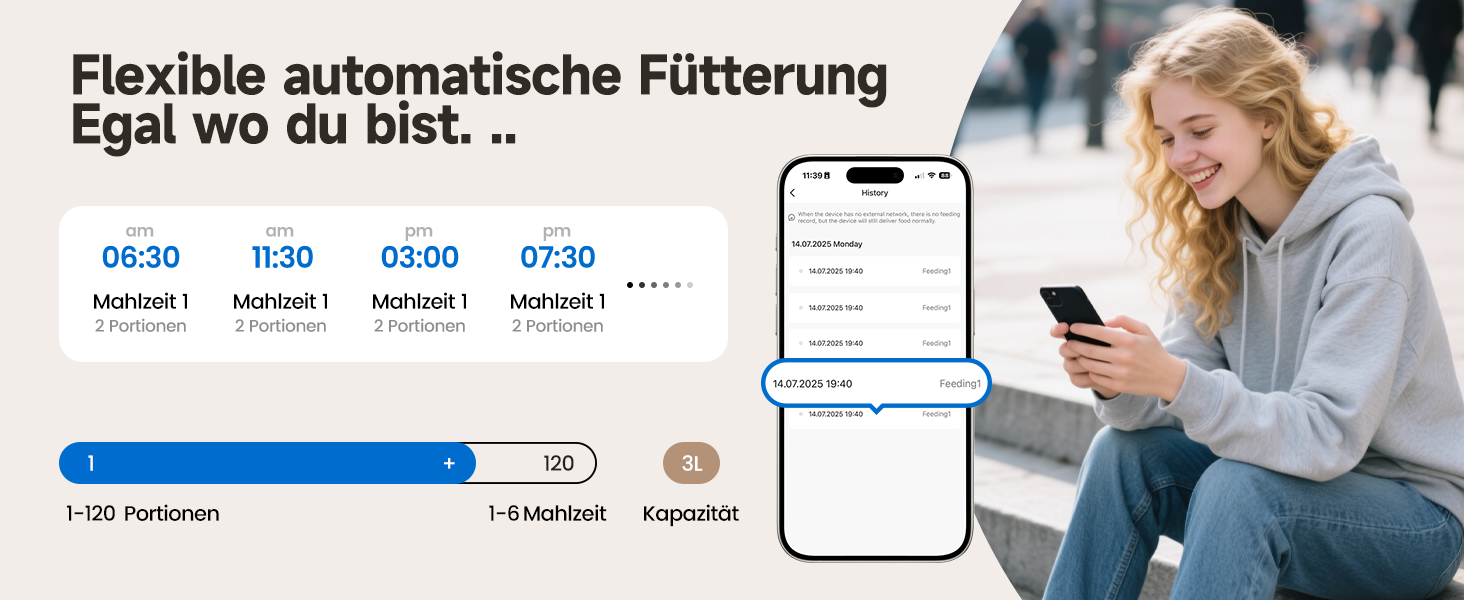 Автоматичний годівник для котів 2.5л з пульта дистанційного керування, програмування та антизастряганням