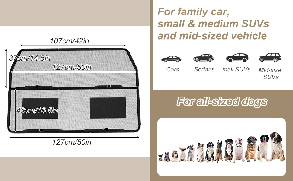 Сітка-перегородка для собак в авто, 127 см, для заднього сидіння та багажника, металевий каркас, сітка, універсальна, для позашляховиків та вантажівок