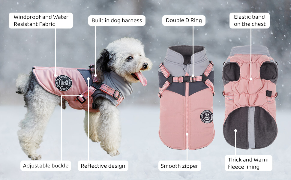 Зимовий теплий одяг для цуценят, світловідбиваючий, водонепроникний, з шлейкою для собак маленьких та середніх порід, L, Червоний