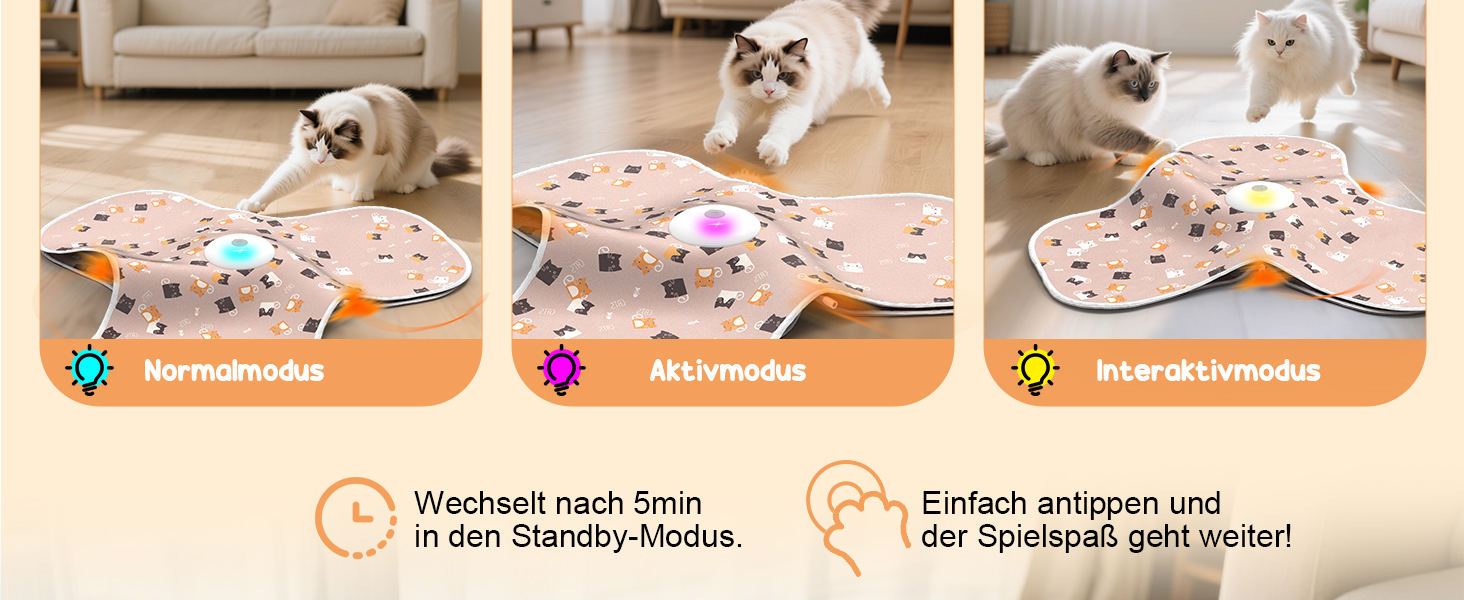 Інтерактивна іграшка для котів FLERDMAU з 3 режимами, з пір'ям та мишкою, електрична, для кількох котів, рожева