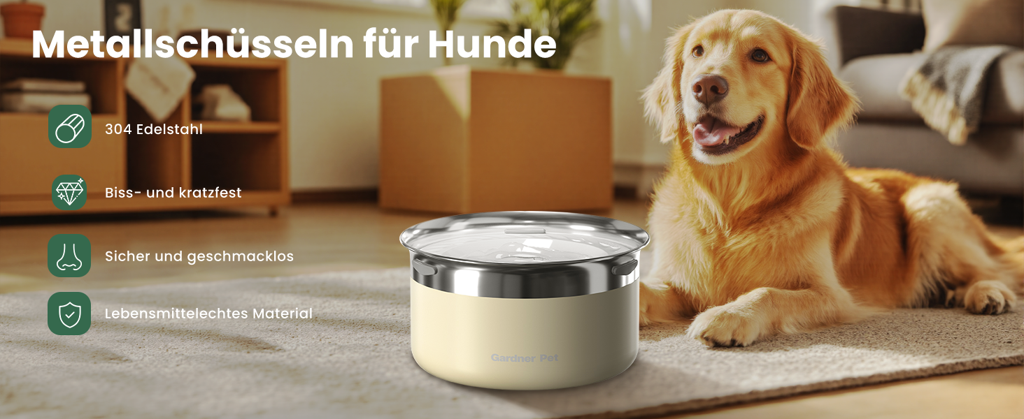 Нержавійна миска для води для собак Gardner Pet 3,85 л, проти протікання, без облизування, для великих собак, підходить для дому та вулиці