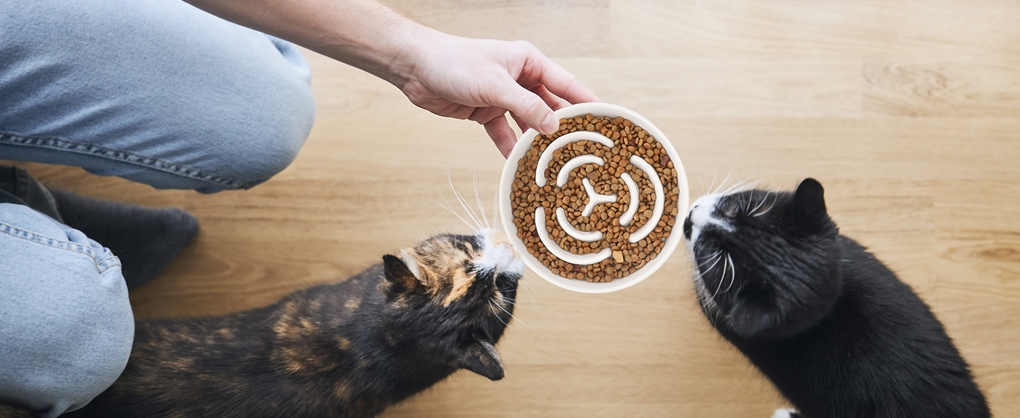 PETTOM Миска для собак протиковтання, кераміка, Ø 21 см, для великих та малих собак, Slow Feeder, білий