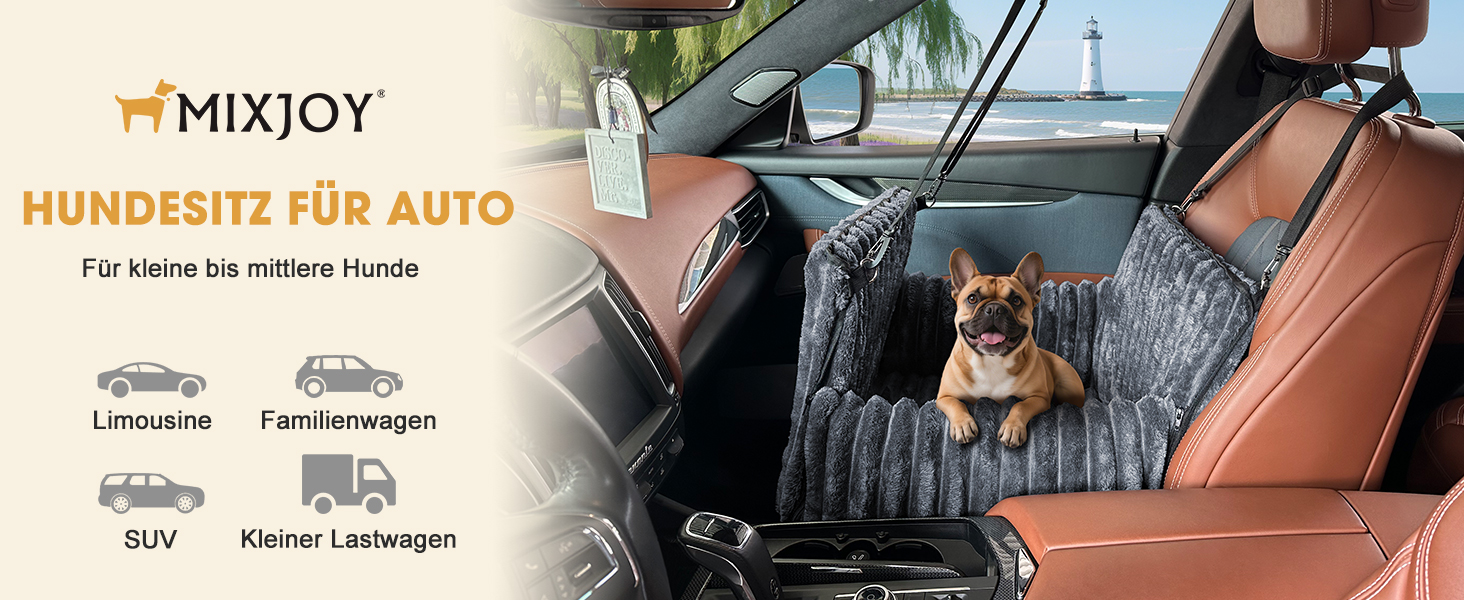 Автомобільне ліжко для собак MIXJOY: комфортне та безпечне місце для маленьких та середніх собак. Зручне кріплення, миється, з пам'яті-піни, сіре.