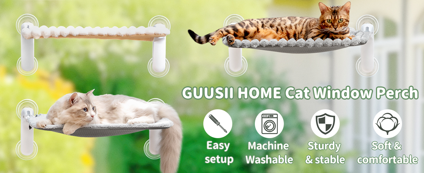 Ліжко для котів GUUSII HOME на вікно, розкладне, з присосками, 54x30 см (біле, M)
