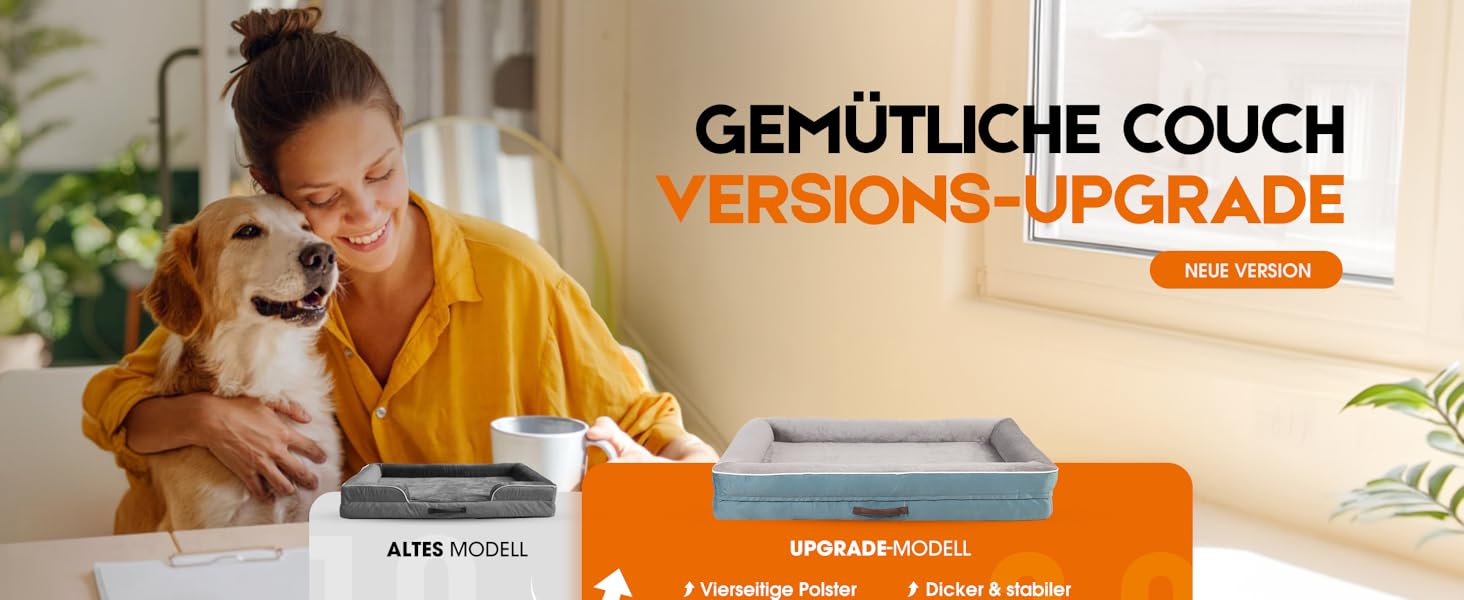 Ортопедичне ліжко для собак XL, корзина для собак, що можна прати, з яєцеподібною піною, водонепроникний диван для собак з неслизьким дном та чотиристоронньою подушкою (117x76x19 см, блакитний)