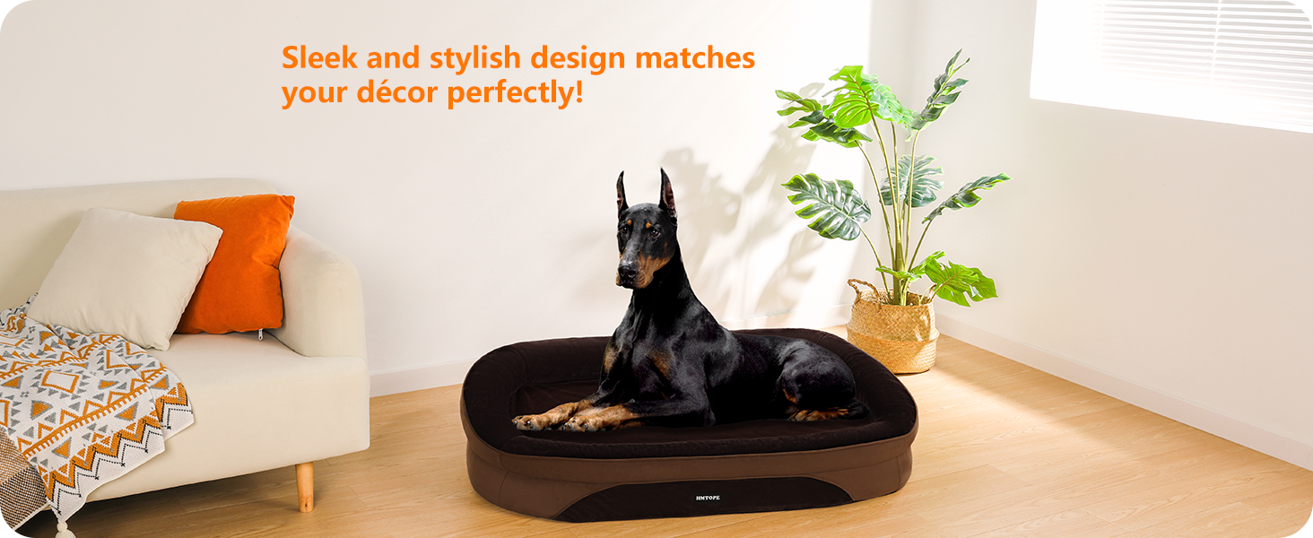 Ортопедичне ліжко для собак, ліжко-софа для великих собак, з підковоподібним валиком для шиї, неслизьке дно, знімний та пральний кошик, 122 x 90 x 19 см, Колір: Коричневий