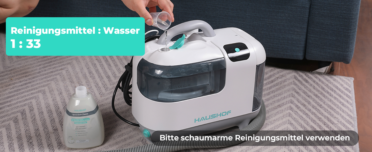 миюча пилосос з паровою функцією HAUSHOF StainZapper Vapo, для килимів, диванів, авто, з підігрівом води та високою температурою пари, з миючим засобом