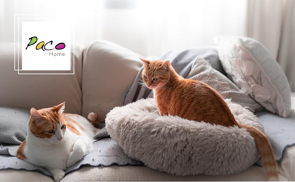 М'яке ліжко для собак та котів Paco Home: кругла подушка-донать, бежевий колір, розмір Ø100 см, 100x100x20 см, зручне та миється