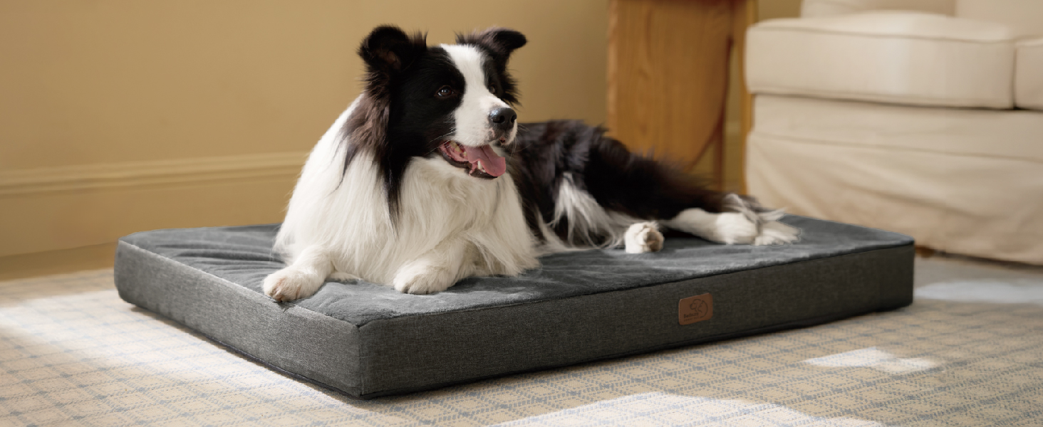 Ортопедична подушка для собак BEDSURE - великі породи, 89x56x8 см, з ефектом пам'яті, миюча, темно-сіра