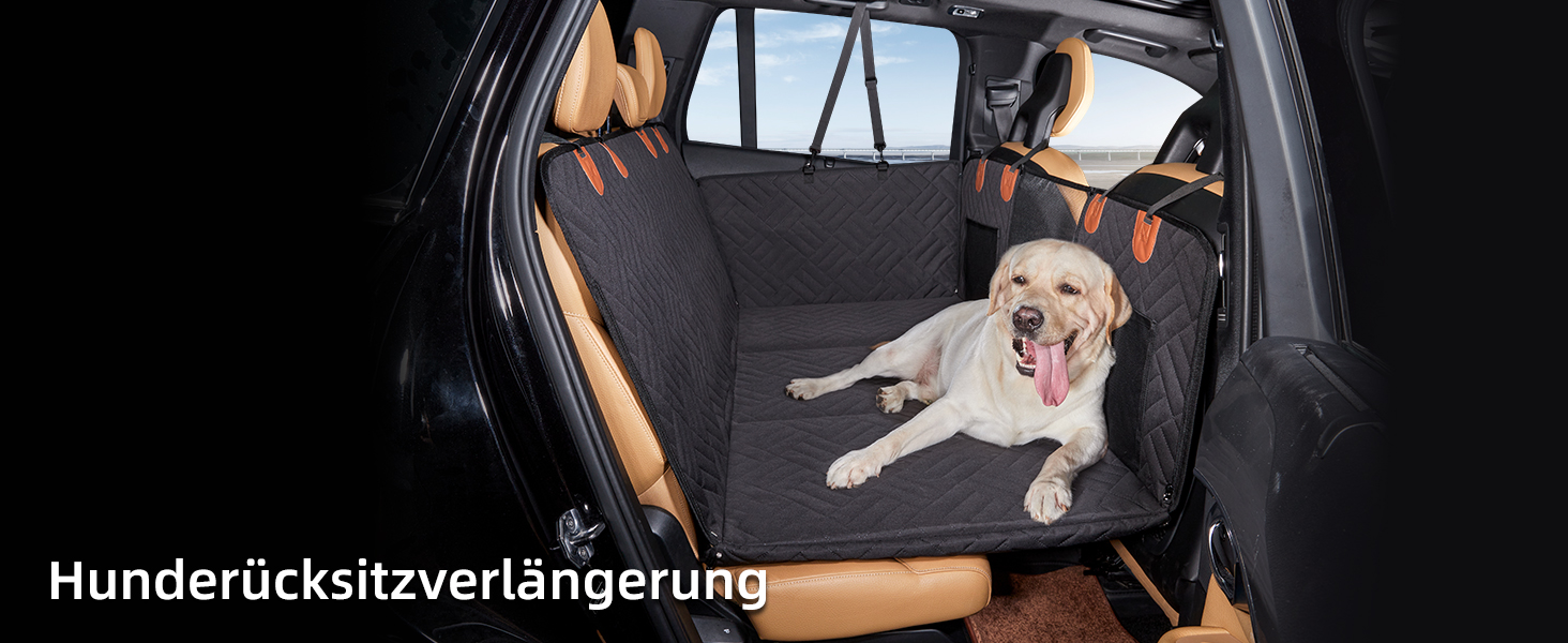 Задній сидіння для собак, жорсткий піддон (132x63,5 см), вантажопідйомність 40 кг, неслизька тканина Oxford для SUV/Kombi/Pick-up (Чорний)