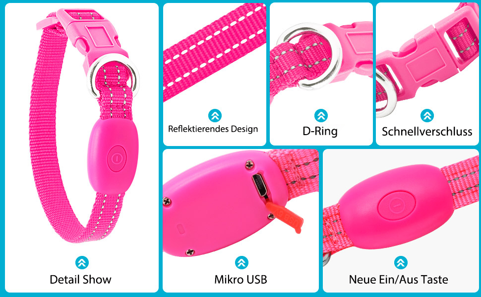 LED-нашийник для собак KOSKILL: перезарядна модель USB, водонепроникний, яскравий, регульований, для середніх та великих собак (зелений, рожевий)