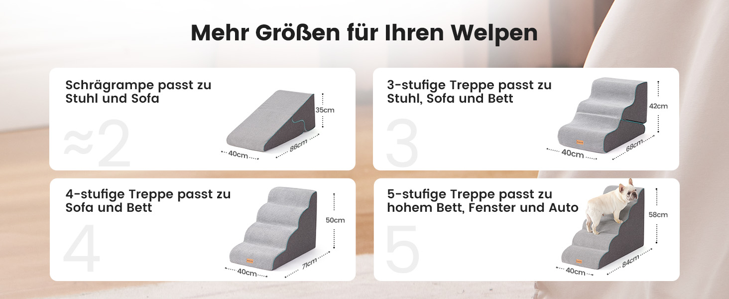 Східці для собак Garder Pet - 35/42 см, 3 сходинки, з високощільної піни, з водонепроникним антиковзким покриттям для ліжка, дивану, софи, сірі