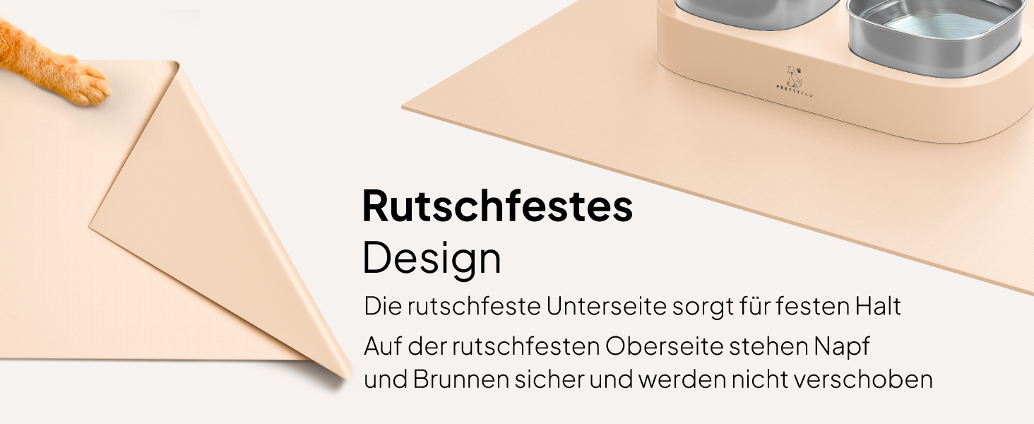 Підкладка під миску для кота Pretty PAW® 60x40 см - аксесуар для фонтану та миски Pretty Paw | нековзна та водонепроникна, захист підлоги (Бежевий, широка)