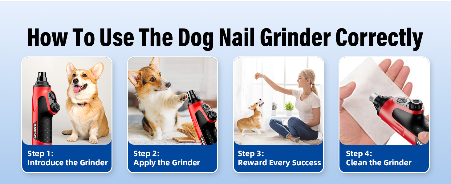 Шліфувальник кігтів для собак Casfuy Smarter Krallenschleifer 6-ступінчатий з LED-підсвіткою, тихий, перезаряджається, для собак та котів великих, середніх та малих порід (червоний)