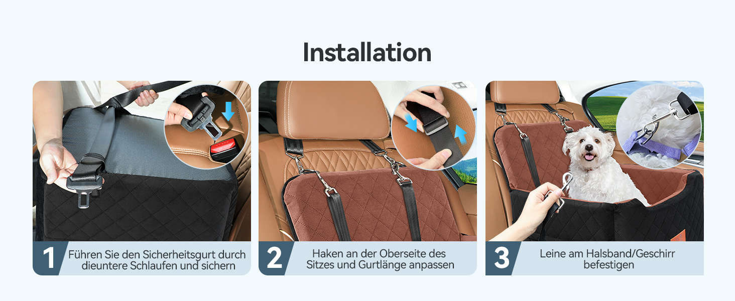 Автокрісло для собак маленьких та середніх порід (до 15 кг), знімний та миючий чохол, 2 ремені безпеки (чорний/коричневий)