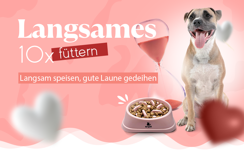 Миска для собак великих порід, повільне годування, антигликальна миска, для здоров'я травлення, проти блювоти, нековзна підставка, рожева, для великих та XXL собак