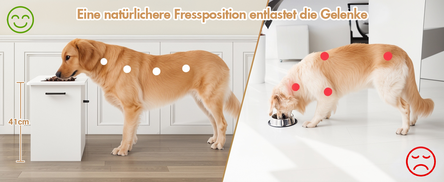 Підвищений годівниця для собак великих порід, білий футерний шафчик з 2 нержавіючими мисками, станція для годування собак з місцем для зберігання та 3 ручками, годівниця для собак на підставці, бар для собак середніх порід, 60x30x41 см